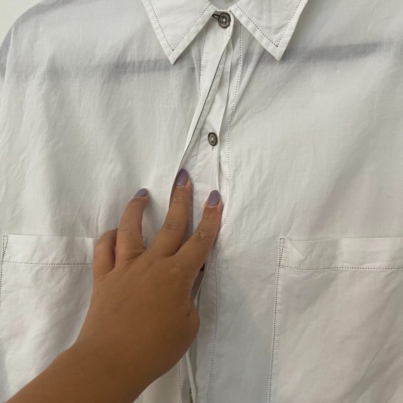 Helmet Lang Lawn Cotton Hidden Button-up White Shirt Size: Large - Picture 8 of 13